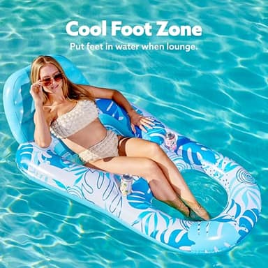 SLOOSH 2 Packs Inflatable Pool Floats Lounger Adult, Pool Float Lounge Raft Floaties Water Floating Recliner Chair with Cup Holders Foot Rest Swimming Floaty (Blue, Pink) - Image 4
