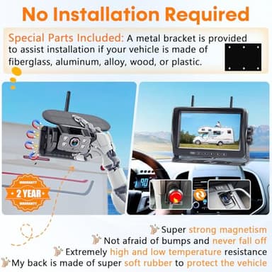Wireless Backup Camera for RV Install-Free 7-Inch: Magnetic HD 1080P Recording Solar Rear View Camera No-Delay Signal with Touch Button Monitor System Y08 - Image 2