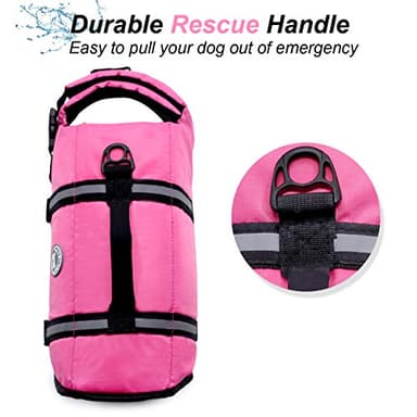 VIVAGLORY Rip Stop Dog Life Vest, Swimming Vest with Handle, Buoyancy for Doggy Puppy, Dog Life Jacket for Swimming & Boating, L, Pink - Image 3