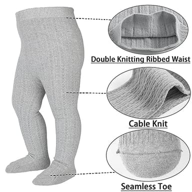 Mini angel Baby Tights 6-12 Months Cable Knit Tights 3 Pack Baby Leggings Seamless Cotton Stockings Pantyhose for Toddlers (Coffee+Khaki+Ivory, S) - Image 5