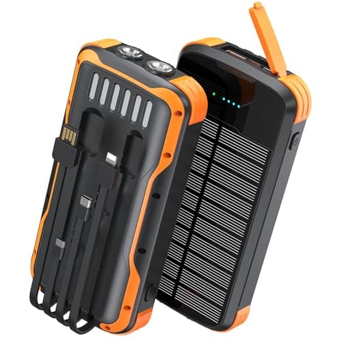 SOXONO Solar Charger Power Bank, PD 20W Fast Charging External Batter, 40000mAh Portable Phone Charger Built in 4 Cables with Dual Bright Flashlights for Camping, Hiking, and Outdoor Use - Image 1