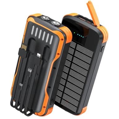 SOXONO Solar Charger Power Bank, PD 20W Fast Charging External Batter, 40000mAh Portable Phone Charger Built in 4 Cables with Dual Bright Flashlights for Camping, Hiking, and Outdoor Use - Image 1