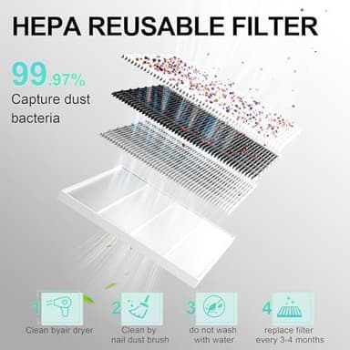 L'UGX Nail Dust Collector, Professional Dust Collector Nail Tech, Powerful Dust Suction Machine Manicure Pedicure Tool for Acrylic Nail Polishing, Low Noise, 30 Pcs Filter Papers - Image 8