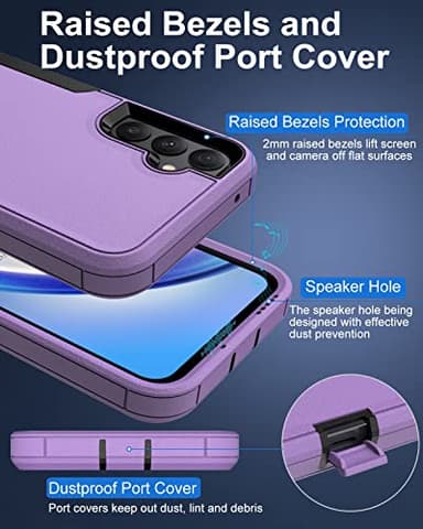 Dahkoiz for Samsung Galaxy A34 Case, with Tempered Glass Screen Protector, Dust-Proof Port Cover, Support Magnetic Car Mount, Full Body Protection Rubber Phone Case for Galaxy A34 5G, Black/Purple - Image 4