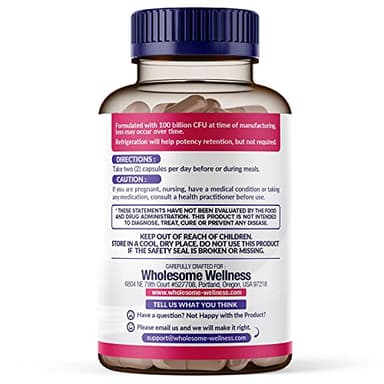Wholesome Wellness Dr. Formulated Raw Probiotics for Women 100 Billion CFUs Capsules with Prebiotics, Digestive Enzymes, Approved for Adults, Shelf Stable Supplement - Image 6