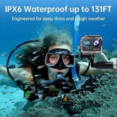 Action Camera 4K 60FPS with Touch Screen 20MP Waterproof Camera Underwater 131FT with EIS for Snorkeling Helmet Bike 170° Wide Angle Remote WiFi 5XZoom - Image 4