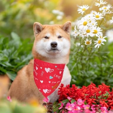 PTDECOR Valentine Dog Bandana, Red Pink Love Heart Design Reversible Pet Scarf, Triangle Valentine Bandanas for Medium Large Dogs (Large) - Image 3