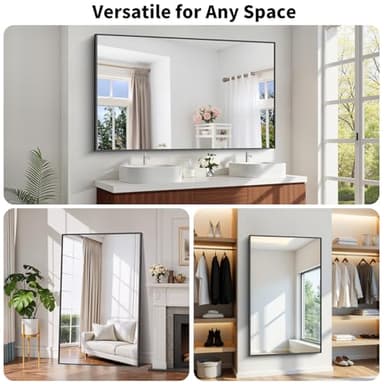 Koonmi Black Framed Bathroom Mirror - Shatterproof 36"x60" Tempered Glass, HD No Distortion, Horizontal/Vertical Mount, Modern Matte Aluminum Alloy Frame - Image 6