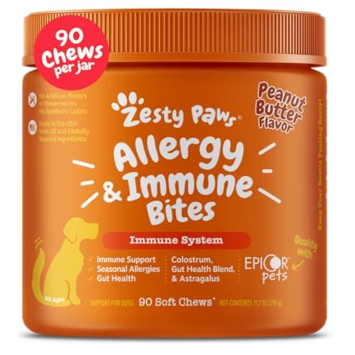 Zesty Paws Dog Allergy Relief- Dog Itching Skin Relief- Dog Probiotics for Itchy Skin and Itchy Ears- Dog Allergy Paw Relief- Dog Allergy Chews- Dog Itch Relief - Dog Skin Allergy Relief - PB - 90ct - Image 1