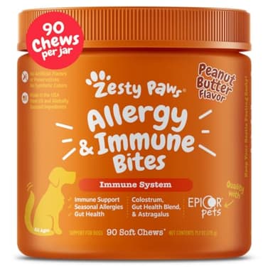 Zesty Paws Dog Allergy Relief- Dog Itching Skin Relief- Dog Probiotics for Itchy Skin and Itchy Ears- Dog Allergy Paw Relief- Dog Allergy Chews- Dog Itch Relief - Dog Skin Allergy Relief - PB - 90ct - Image 1