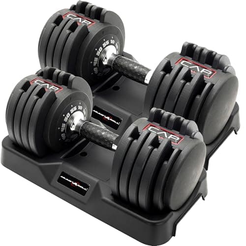 CAP Barbell ADJUSTABELL® 55 lb Pair of Adjustable Dumbbells with Contoured Full Rotation Handle, Honeycomb Chrome and Black Handle - Image 1