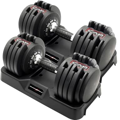 CAP Barbell ADJUSTABELL® 55 lb Pair of Adjustable Dumbbells with Contoured Full Rotation Handle, Honeycomb Chrome and Black Handle - Image 1