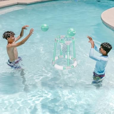 Sloosh Pool Basketball Hoop Toys, Floating Basketball Pool Game, Swimming Floats Toys with Balls Pump, Summer Outdoor Water Play Toy for Kids and Adults (Green) - Image 5