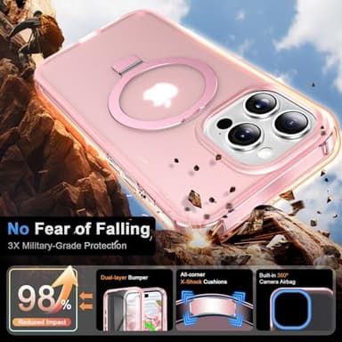 Turquiase for iPhone 14 Pro Full Body Shockproof Case with Magnetic Invisible Stand [Compatible with MagSafe] Built-in Screen Protector Military Drop ProtectionTranslucent Phone Cover -Pink - Image 3
