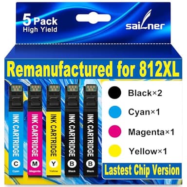 Remanufactured for 812XL Ink Cartridges Combo Pack with Lastest Chip Replacement for Epson 812 812XL T812XL Ink Cartridges Work with Epson Workforce Pro WF-7840 WF-7820 WF-7310 EC-C7000 Printers - Image 1