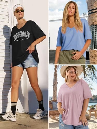 ATHMILE Womens Summer Oversized Shirts V Neck Plus Size Spring Workout Tops Beach Vacation 2025 Gym Clothes Gray Green - Image 5