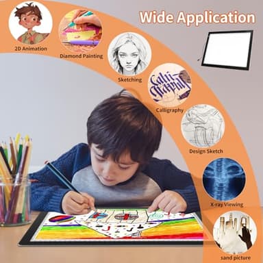 A3 LED Light Box for Tracing, elice Artist Drawing Lightbox Light Table Light Pad Light Copy Board, Up to 8000 Lux Super Bright Lightpad for Cricut Weeding Vinyl, Diamond Painting, Sketching (Black) - Image 5