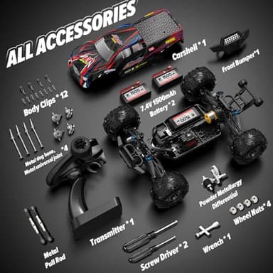 Hosim 1/10 RC Cars for Adults 62+KMH, Brushless Remote Control Car Fast, 2S Bettery RC Monster Trucks 4X4 Waterproof Off Road - Image 7