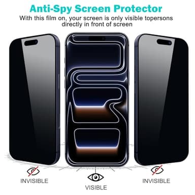 PEHAEL 3+3Pack for iPhone 17 Pro Max Privacy Screen Protector with Camera Lens Protector Full Coverage Anti-Spy Tempered Glass Film 9H Hardness Easy Installation Bubble Free [6.9 inch] - Image 4