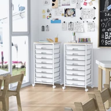 SYKIARIOL Rolling Storage Cart with Drawers,Utility Cart With 8 Drawers and Wooden Tabletop,Rolling Drawer Cart,Storage Drawer Cart for Living Room,Classroom,Bedroom,Bathroom,Dorm,Office,White - Image 8