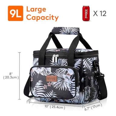 Lifewit Medium Lunch Bag Insulated Lunch Box Soft Cooler Cooling Tote for Adult Men Women, Flower 12-Can (9L) - Image 3