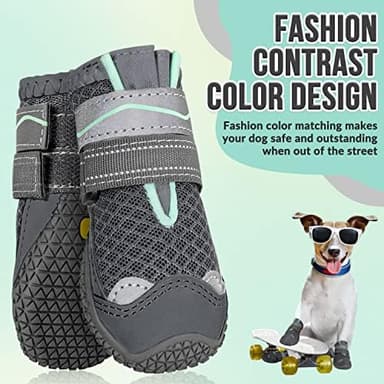 SlowTon Dog Shoes for Large Small Medium Dogs - Breathable Dog Boots for Summer Hot Pavement, Paw Protector for Outdoor Walking Winter Snow, Anti-Slip Rubber Dog Booties for Hardwood Floor (GY, 4 - Image 3