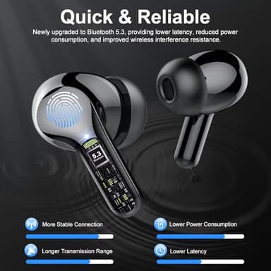 Wireless Earbuds, Bluetooth 5.4 Headphones HiFi Stereo, Bluetooth Earbuds with ENC Noise Cancelling Mic, IP7 Waterproof in Ear Earphones, 48H, LED Display Ear Buds for Pad Workout Sports, Black - Image 2