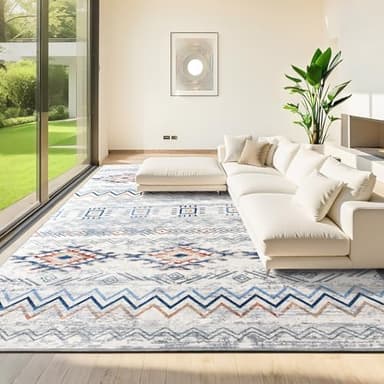Snoffic Area Rug Living Room Rugs Large Soft Boho Farmhouse Indoor Floor Rug (Blue, 6'x9') - Image 1