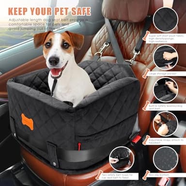 koneboss Detachable Washable Dog Booster Car Seat for Small Dogs Under 25 lbs with Memory Foam, Seat Belt, Storage Pocket, and Blanket - Image 3