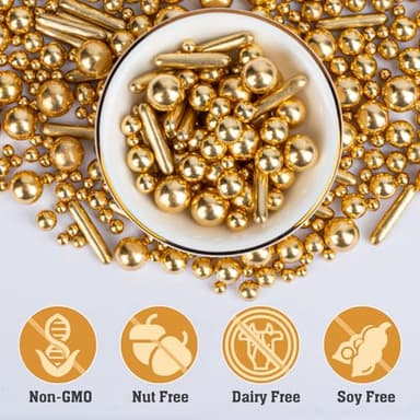 Twisweet Gold Pearl Rods Sprinkles, Edible Sugar Sprinkles for Cake Decorating Mix Size Candy Pearls for Baking Cake Topper Ice Cream Cupcake Cookie Dessert Decorations, Wedding Valentines Birthday Christmas Easter Mother's Day Supplies (130g/4.58oz) - Image 3