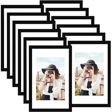 Picrit 11x17 Picture Frame Set of 12, Display 8x12 with Mat or 11x17 without Mat, Photo Frames for Wall Mounting Display, BLACK - Image 1