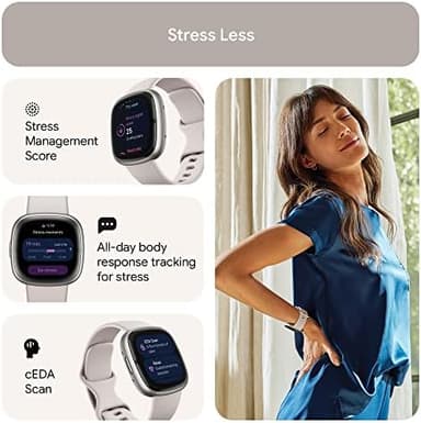 Fitbit Sense 2 Advanced Health and Fitness Smartwatch with Tools to Manage Stress and Sleep, ECG App, SpO2, 24/7 Heart Rate and GPS, Lunar White/Platinum, One Size (S & L Bands Included - Image 3