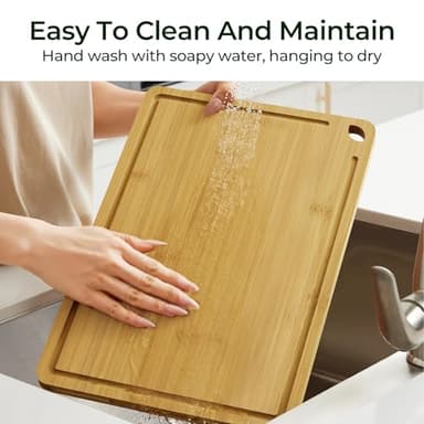 Keechee Wood Cutting Board for Kitchen - Reversible Bamboo Cutting Boards Gift Set of 3 with Juice Groove, Wooden Chopping Board for Meat, Fruit, Vegetables & Cheese (Pre Oiled, Natural) - Image 6