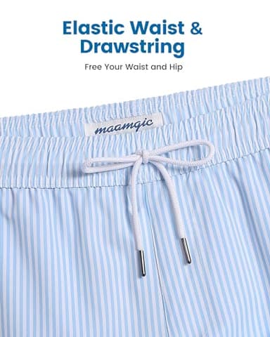 maamgic 2 in 1 Mens Swim Trunks 7 Inch Swim Shorts Swim Suits Board Shorts Blue Stripe-White Large - Image 5