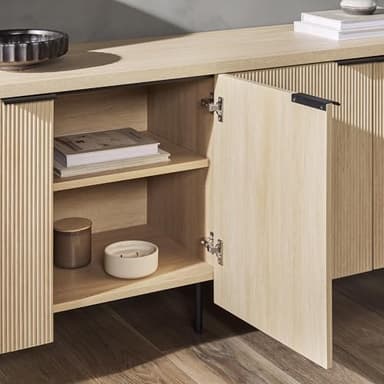 Walker Edison Reema Fluted 4-Door Kitchen Sideboard Buffet Console, 69 Inch, Coastal Oak - Image 6