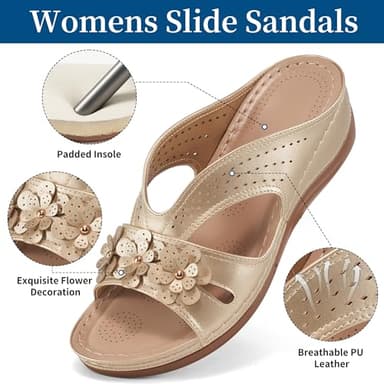 Ecetana Sandals for Women Wedge Shoes: Slip On Dressy Summer Comfortable Slides Sandals Lightweight Memory Foam Platform Shoes - Image 3