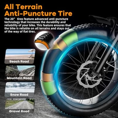 1000W Folding Electric Bike, 48V 20AH Large Removable Battery E Bike, 30+MPH, 80 Miles Max Range, 20" Fat Tire Electric Bike for Adults, Adult Electric Bicycles for Commute Beach Snow - Image 6