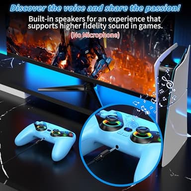 Dinosoo RGB Wireless Controller for PS5/PlayStation 5 PC, Bluetooth Controller with Turbo, Macro, Dynamic Vibration, 6-Axis Motion Control, 3.5mm Audio Jack, 1000mAh Battery, Speaker - Blue - Image 7