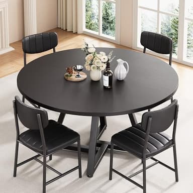 Jocoevol 51“ Round Kitchen Dining Room Table for 6-8, Circle Dining Dinner Table with Pedestal Metal Frame, Space Saving Wood Industrial Furniture for Small Space (Black, 51In) - Image 6