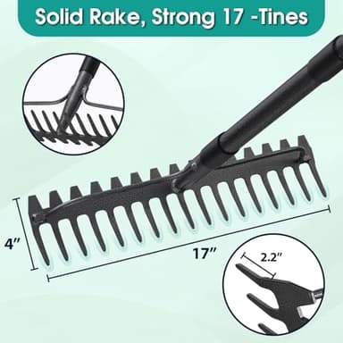 Garden Rake:63 Inch Metal Garden Leaf Rake with 17 Tines, Heavy Duty Bow Rakes for Lawn Yard Leaves Debris Mulch Gravel Thatch Clean,Lawn Care Gardening Landscaping - Image 2