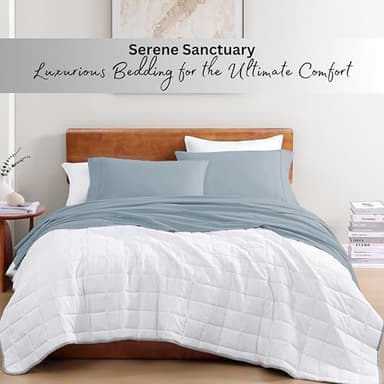 LANE LINEN 100% Organic Cotton Full Sheets Set 4-Piece Pure Percale Soft Bedding Breathable Fits Mattress Upto 15" Deep - French Blue - Image 8