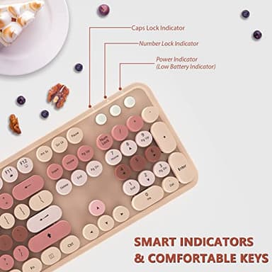 Wireless Keyboard and Mouse, KOOTOP Cute Keyboard and Mouse, 2.4G Wireless Keyboard with Retro Round Keycap for PC, Mac, Laptop,Computer Windows (Milk Tea) - Image 2