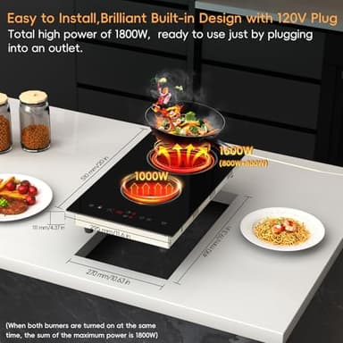 Zarbaco Electric Cooktop 2 Burner, 1800W Radiant Electric Stove Top 120V with Countertop & Built-in Design, 12 inch Touch Control Ceramic Cooktop with Safety Lock, 9 Level Power, Timer - Plug in - Image 5