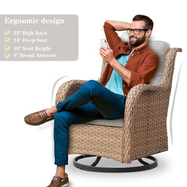 Belord Wicker Outdoor Furniture Patio Furniture Set - 6 Piece Patio Conversation Set with Swivel Rocker Chairs, Rattan Sofa, Ottomans and Coffee Table, Beige Cushion - Image 6