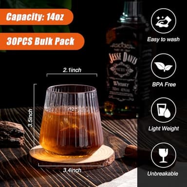 30 Pack Plastic Ribbed Wine Glasses, 14 OZ Origami Stemless Disposable Wine Champagne Whiskey Glasses Unbreakable Clear Plastic Cocktail Glasses, Reusable Wine Cups for Home Party Wedding Bar - Image 2