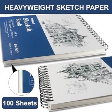 9" x 12" Sketch Book Set, Drawing Paper Pad (68lb/100gsm), 2-Pack Top Spiral Bound Sketch Pad, Double-Sided Hardcover Sketchbook, Art Notebooks Drawing for Kids, Beginners and Artists,100 Sheets Each. - Image 3