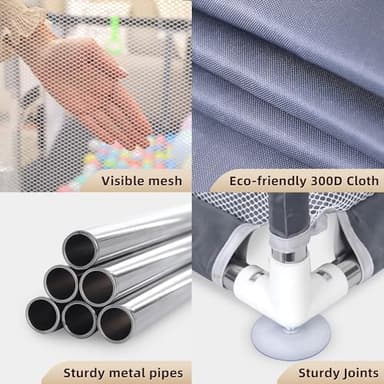 Playpen for Babies and Toddlers,73"x71"Baby Playpen with Mat Indoor＆Outdoor with Breathable Play Pen with Ocean Balls Hanging Pocket Basketball Hoop and Football Goal (Grey with Mat, 73"x71") - Image 6