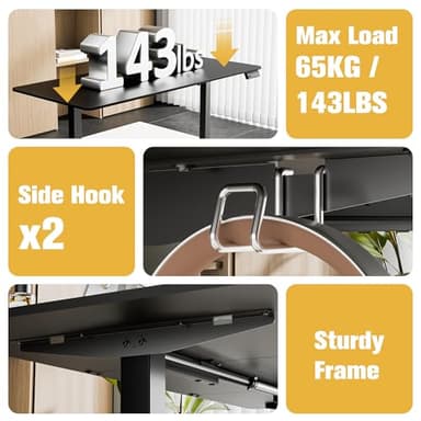 ERGOMAKER 63" Electric Standing Desk, Adjustable Height, Sit Stand Up Desk for Home Office & Computer Workstations, Memory Controller, Black - Image 8