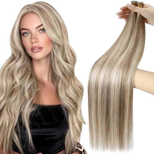 Moresoo Sew in Wefts Human Hair Extensions Hand Tied Remy Human Hair Weft Extensions Genius Light Brown Highlight with Blonde 50g 16inch - Image 1