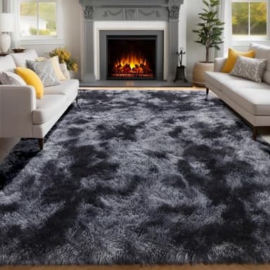 PAGISOFE Area Rugs 9x12 Living Room, Machine Washable Dark Grey Shag Rugs for Bedroom, Extra Large Thick Gray Fluffy Nursery Carpet Boys Girls Dorm Pastel Rugs for Kids Room Home Decor Aesthetic - Image 1